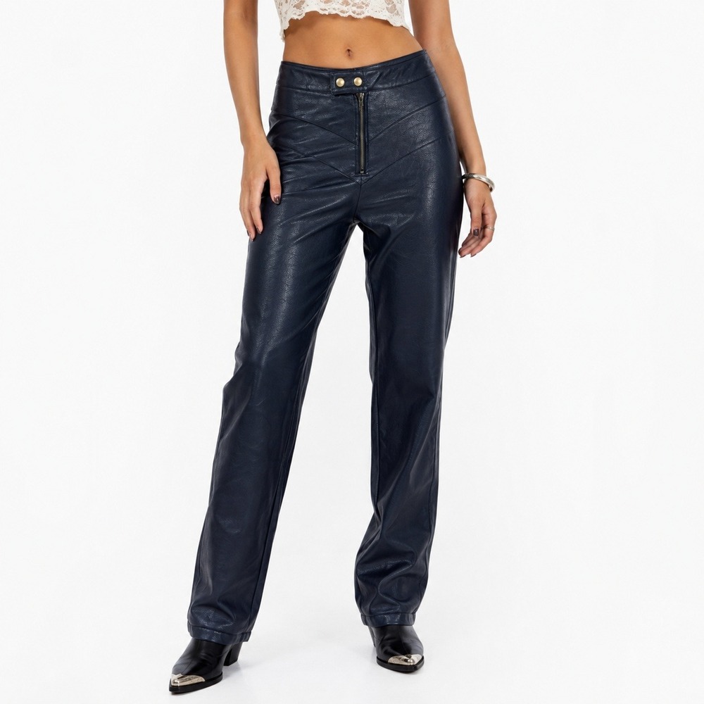 Princess Polly Western‎ Chevron Vegan Leather Straight Leg Pants Black Size 4